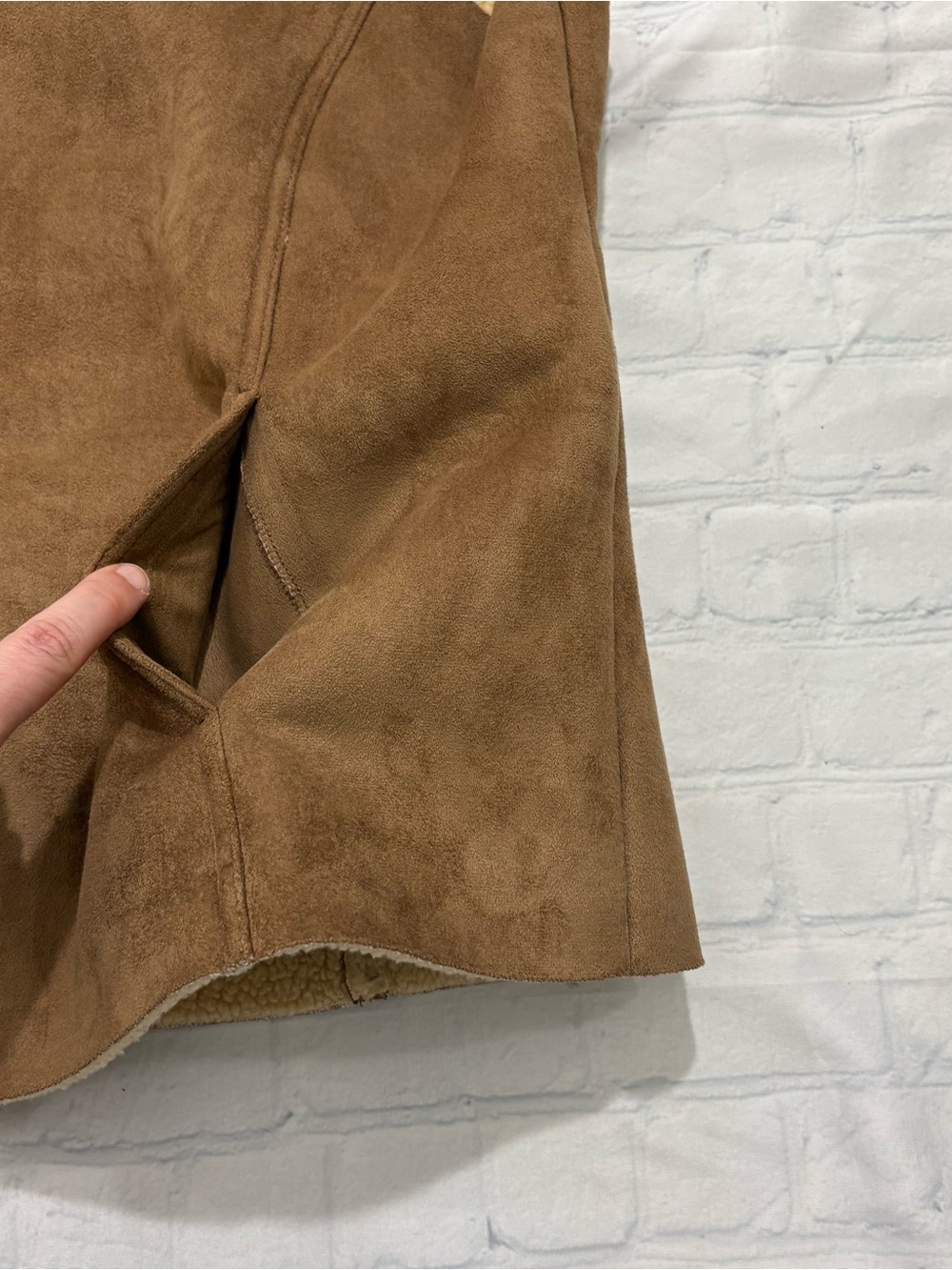 Lands End Women’s XL 18-20 Brown Faux Suede Sherpa Lined Zip Vest Winter Warm - Picture 3 of 11